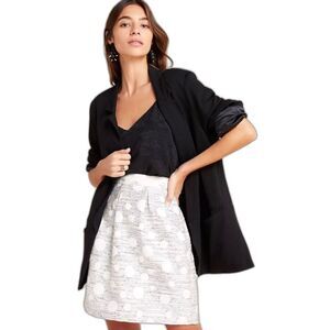 Anthropologie Anya Dotted Jacquard Silver White Mini Skirt Size 2 New w/ Tags